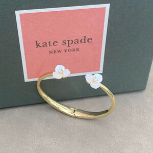 kate spade Textured Metal Natural Mother of Pearl Floral Open Cuff Bracelet